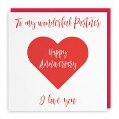 Hunts England Partner Romantic Anniversary Card - To My Wonderful Partner - Happy Anniversary - I Love You - Love Heart Collection