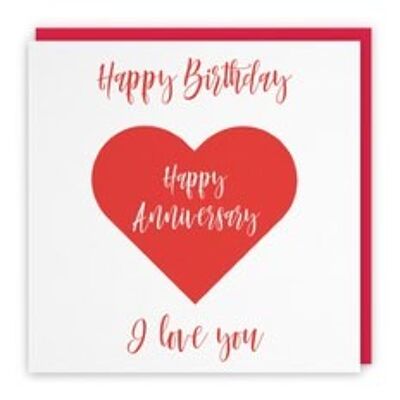 Hunts England Joint Birthday Anniversary Card - Happy Birthday - Happy Anniversary - I Love You - Love Heart Collection