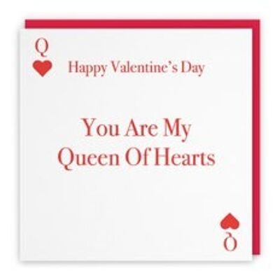 Hunts England Romantic Valentine's Day Card For Her - Happy Valentine's Day - You Are My Queen Of Hearts - Love Heart Collection