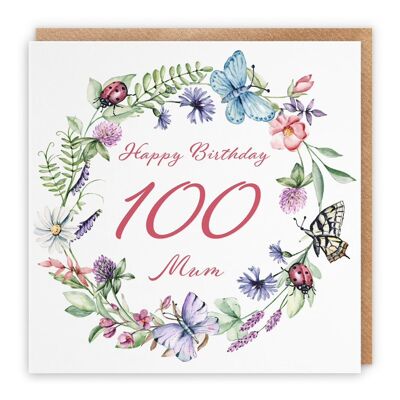 Hunts England Mum 100th Birthday Card - Happy Birthday - 100 - Mum - Meadow Collection