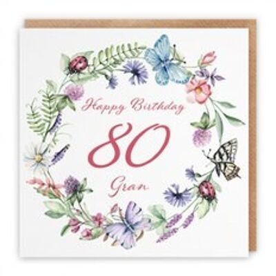 Hunts England Gran 80th Birthday Card - Happy Birthday - 80 - Gran - Meadow Collection