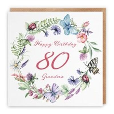 Hunts England Grandma 80th Birthday Card - Happy Birthday - 80 - Grandma - Meadow Collection