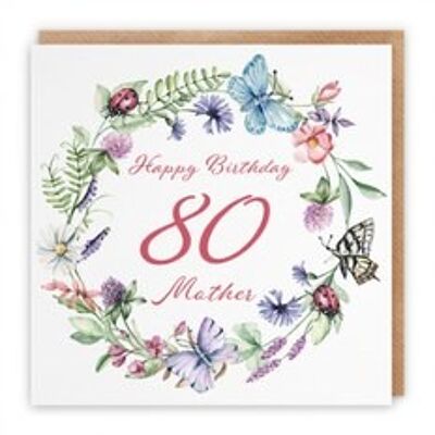 Hunts England Mother 80th Birthday Card - Happy Birthday - 80 - Mother - Meadow Collection