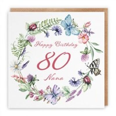 Hunts England Nana 80th Birthday Card - Happy Birthday - 80 - Nana - Meadow Collection