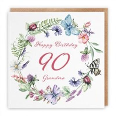 Hunts England Grandma 90th Birthday Card - Happy Birthday - 90 - Grandma - Meadow Collection