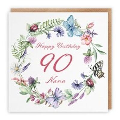 Hunts England Nana 90th Birthday Card - Happy Birthday - 90 - Nana - Meadow Collection