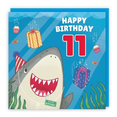 Hunts England Cute Shark Boys / Girls 11th Birthday Card - Happy Birthday - 11 - Children's / Kids Birthday Card - Ocean Collection
