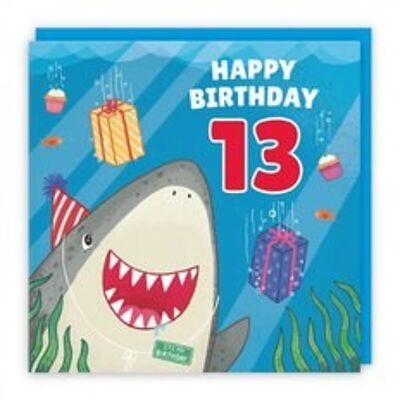 Hunts England Cute Shark Boys / Girls 13th Birthday Card - Happy Birthday - 13 - Children's / Kids Birthday Card - Ocean Collection