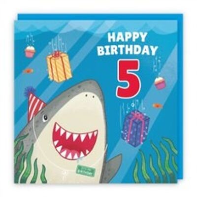 Hunts England Cute Shark Boys / Girls 5th Birthday Card - Happy Birthday - 5 - Children's / Kids Birthday Card - Ocean Collection