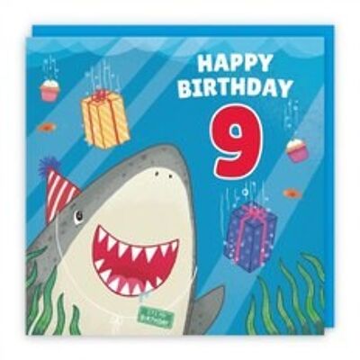 Hunts England Cute Shark Boys / Girls 9th Birthday Card - Happy Birthday - 9 - Children's / Kids Birthday Card - Ocean Collection