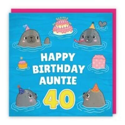 Hunts England Auntie 40th Cute Seals Birthday Card - Happy Birthday - Auntie - 40 - Seals At A Birthday Party - Ocean Collection