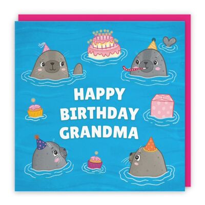 Hunts England Grandma Cute Seals Birthday Card - Happy Birthday - Grandma - Seals At A Birthday Party - Ocean Collection