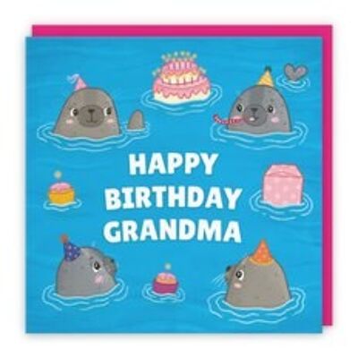 Hunts England Granny Cute Seals Birthday Card - Happy Birthday - Granny - Seals At A Birthday Party - Ocean Collection