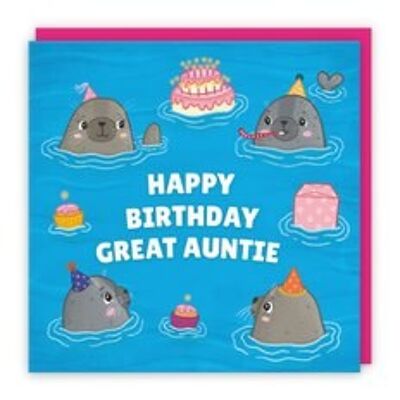 Hunts England Great Auntie Cute Seals Birthday Card - Happy Birthday - Great Auntie - Seals At A Birthday Party - Ocean Collection