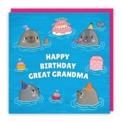 Hunts England Great Grandma Cute Seals Birthday Card - Happy Birthday - Great Grandma - Seals At A Birthday Party - Ocean Collection