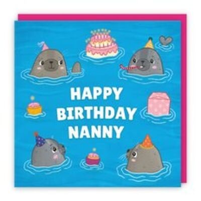 Hunts England Nanny Cute Seals Birthday Card - Happy Birthday - Nanny - Seals At A Birthday Party - Ocean Collection