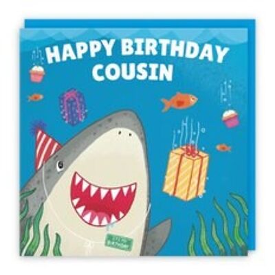 Hunts England Cousin Boys / Girls Cute Shark Birthday Card - Happy Birthday - Cousin - Children's / Kids Birthday Card - Ocean Collection