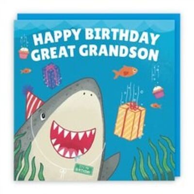 Hunts England Great Grandson Cute Shark Birthday Card - Happy Birthday - Great Grandson - Children's / Kids Birthday Card - Ocean Collection
