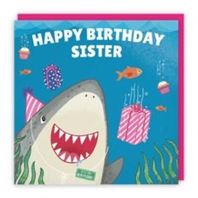 Hunts England Sister Cute Shark Birthday Card - Happy Birthday - Sister - Children's / Kids Birthday Card - Ocean Collection