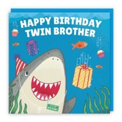 Hunts England Twin Brother Cute Shark Birthday Card - Happy Birthday - Twin Brother - Children's / Kids Birthday Card - Ocean Collection