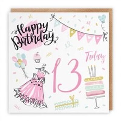 Hunts England 13th Female Girl Birthday Card - Happy Birthday - 13 - Today - Party Collection