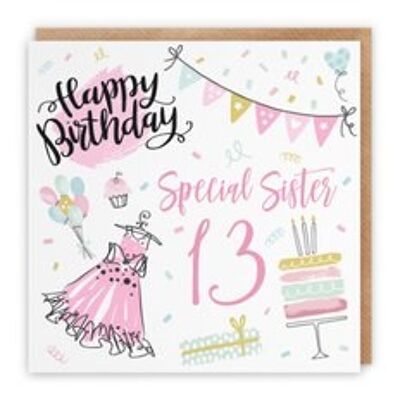 Hunts England Sister 13th Birthday Card - Happy Birthday - Special Sister - 13 - Party Collection