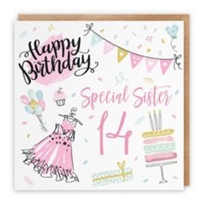 Hunts England Sister 14th Birthday Card - Happy Birthday - Special Sister - 14 - Party Collection
