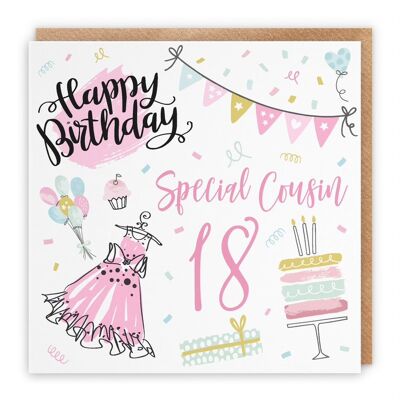 Hunts England Cousin 18th Female Birthday Card - For Her - Happy Birthday - Special Cousin - 18 - Party Collection