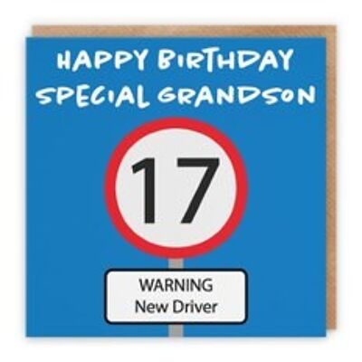 Hunts England Grandson 17th Birthday Card - Happy Birthday - Special Grandson - Warning New Driver - Road Sign Collection