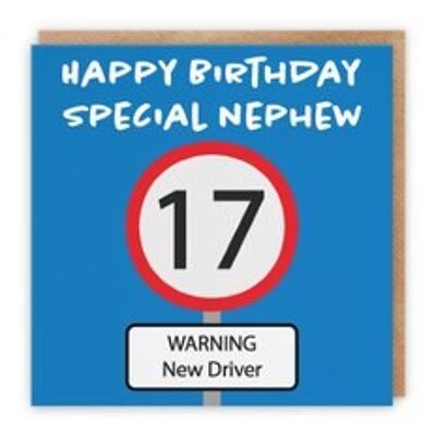 Hunts England Nephew 17th Birthday Card - Happy Birthday - Special Nephew - Warning New Driver - Road Sign Collection