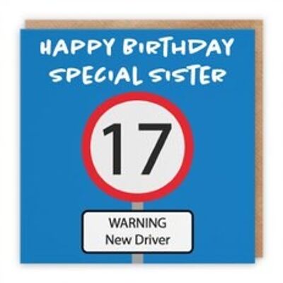 Hunts England Sister 17th Birthday Card - Happy Birthday - Special Sister - Warning New Driver - Road Sign Collection