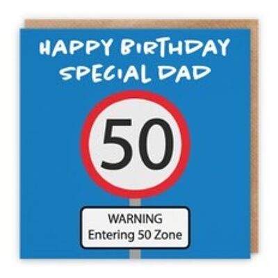 Hunts England Dad 50th Birthday Card - Happy Birthday - Special Dad - Warning Entering 50 Zone - Road Sign Collection
