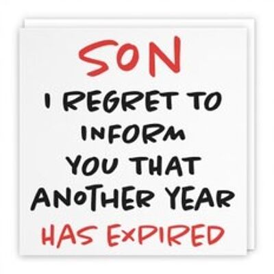 Hunts England Son Humorous Birthday Card - Son - I Regret To Inform You That Another Year Has Expired - Retro Collection