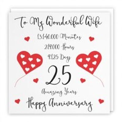 Hunts England Romantic Wife 25th Wedding Anniversary Card - To My Wonderful Wife - 25 Amazing Years - Timeless Collection