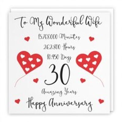 Hunts England Romantic Wife 30th Wedding Anniversary Card - To My Wonderful Wife - 30 Amazing Years - Timeless Collection
