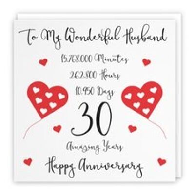 Hunts England Romantic Husband 30th Wedding Anniversary Card - To My Wonderful Husband - 30 Amazing Years - Timeless Collection