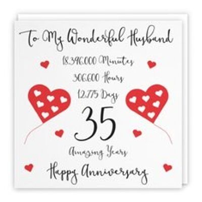 Hunts England Romantic Husband 35th Wedding Anniversary Card - To My Wonderful Husband - 35 Amazing Years - Timeless Collection