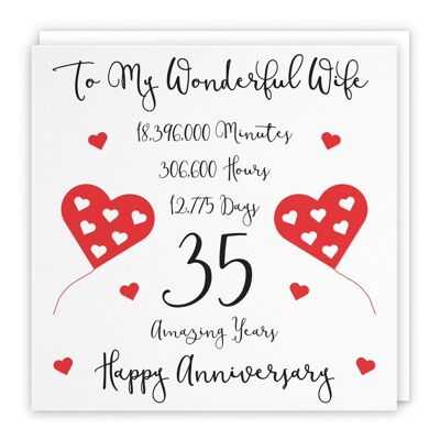 Hunts England Romantic Wife 35th Wedding Anniversary Card - To My Wonderful Wife - 35 Amazing Years - Timeless Collection