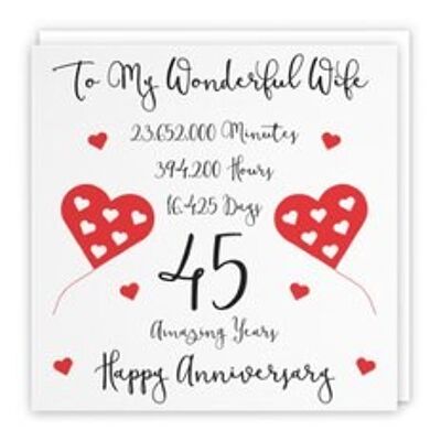 Hunts England Romantic Wife 45th Wedding Anniversary Card - To My Wonderful Wife - 45 Amazing Years - Timeless Collection