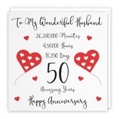 Hunts England Romantic Husband 50th Wedding Anniversary Card - To My Wonderful Husband - 50 Amazing Years - Timeless Collection