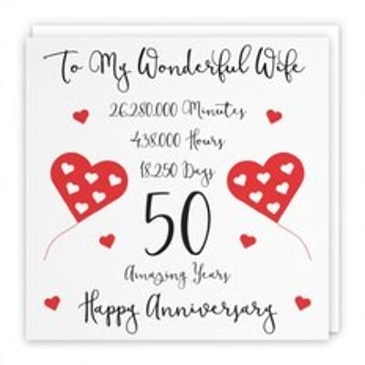 Hunts England Romantic Wife 50th Wedding Anniversary Card - To My Wonderful Wife - 50 Amazing Years - Timeless Collection