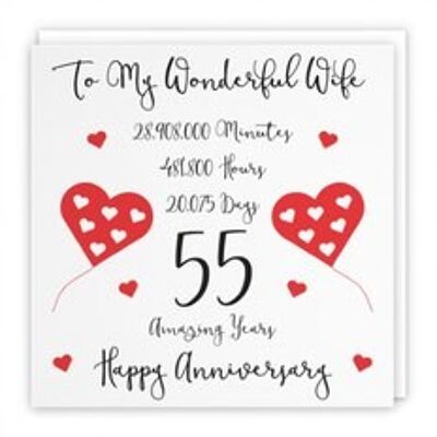 Hunts England Romantic Wife 55th Wedding Anniversary Card - To My Wonderful Wife - 55 Amazing Years - Timeless Collection