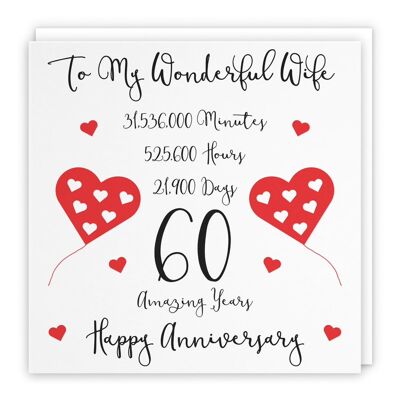 Hunts England Romantic Wife 60th Wedding Anniversary Card - To My Wonderful Wife - 60 Amazing Years - Timeless Collection