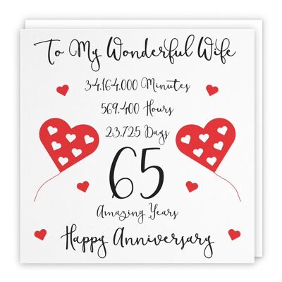 Hunts England Romantic Wife 65th Wedding Anniversary Card - To My Wonderful Wife - 65 Amazing Years - Timeless Collection