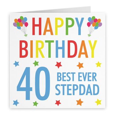 Hunts England Stepdad 40th Birthday Card - 'Happy Birthday' - 'Best Ever Stepdad' - Colourful Collection