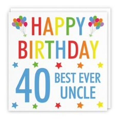Hunts England Uncle 40th Birthday Card - 'Happy Birthday' - 'Best Ever Uncle' - Colourful Collection