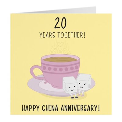 20th Wedding Anniversary Card - 20 Years - Happy China Anniversary - Tea Cup Design - Iconic Collection