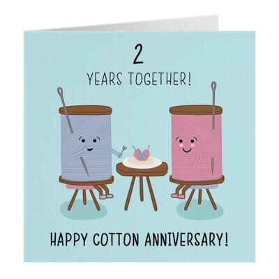 2nd Wedding Anniversary Card - Cotton Anniversary - by Hunts England - Iconic Collection