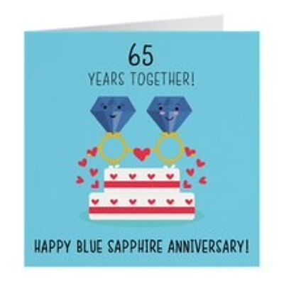 65th Wedding Anniversary Card - Blue Sapphire Anniversary - by Hunts England - Iconic Collection