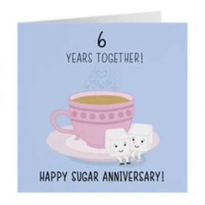 6th Wedding Anniversary Card - Sugar Cubes - Happy Sugar Anniversary - 6 Years Together! - by Hunts England - Iconic Collection